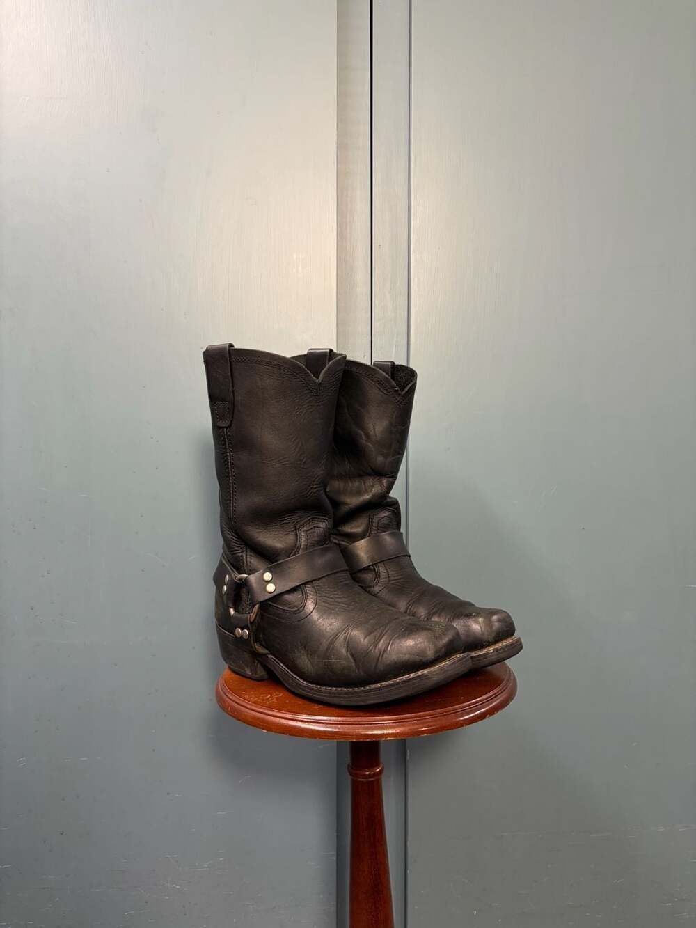 Black Leather Harness Motorcycle Boots Square Toe Cody James Men's Size 9W